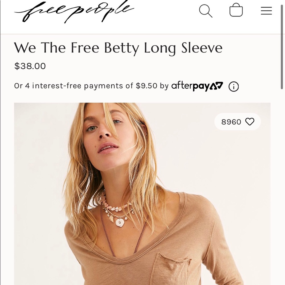 Free People Betty long sleeve tee in large